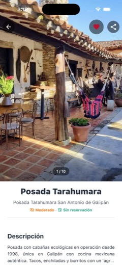 Captura de Galipán APP: ficha de establecimiento.