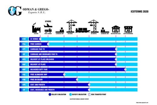 Lámina informativa que presenta los Incoterms 2020 de forma visual.